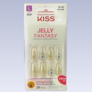 KISS Jelly Fantasy Gold Blue Glitter Nails